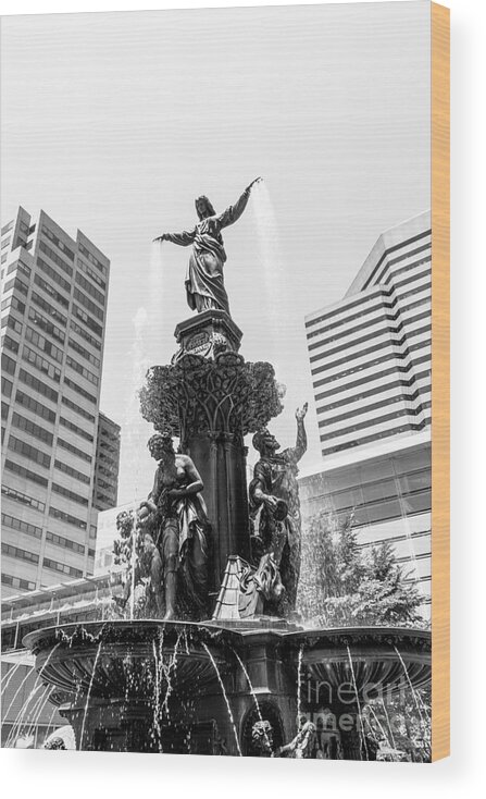 2012 Wood Print featuring the photograph Cincinnati Fountain Black and White Picture by Paul Velgos