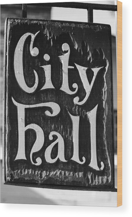 City Wood Print featuring the photograph City hall sign by Carlos Cano
