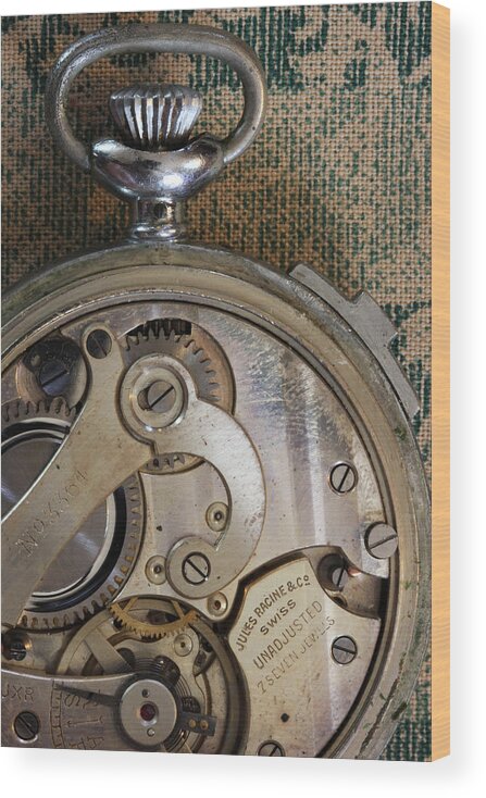 Old Watch Wood Print featuring the photograph Clockworks 4 by Mary Bedy