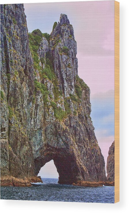 Foreign. Place Wood Print featuring the photograph Coastal Rock Open Arch by Linda Phelps