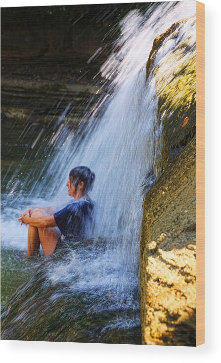 Girl Wood Print featuring the photograph Cooling off at Stony Brook State Park by Gerald Salamone
