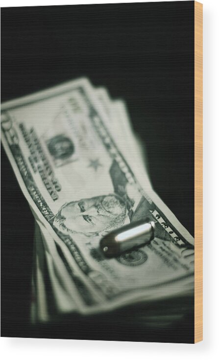 Money Wood Print featuring the photograph Cost of One Bullet by Trish Mistric