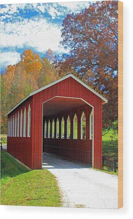 Red Covered Bridge Wood Print featuring the photograph Covered Bridge by Jennifer Robin