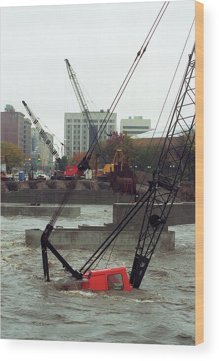 1998 Wood Print featuring the photograph Crane Submerged By A Flood by Jim Reed/science Photo Library