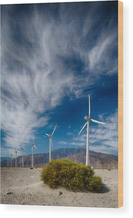 Wind Turbine Wood Print featuring the photograph Creosote and Wind Turbines by Scott Campbell
