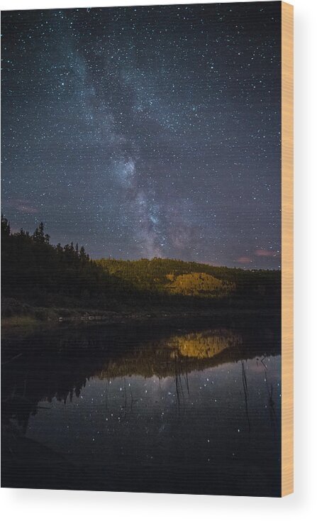 Astrophotography Wood Print featuring the photograph Crescent Lake Midnight by Jakub Sisak