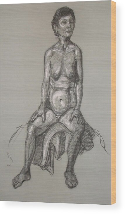 Realism Wood Print featuring the drawing Cynthia - Seated Nude by Donelli DiMaria