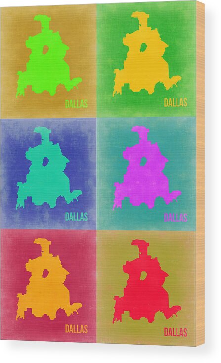 Dallas Map Wood Print featuring the painting Dallas Pop Art Map 3 by Naxart Studio