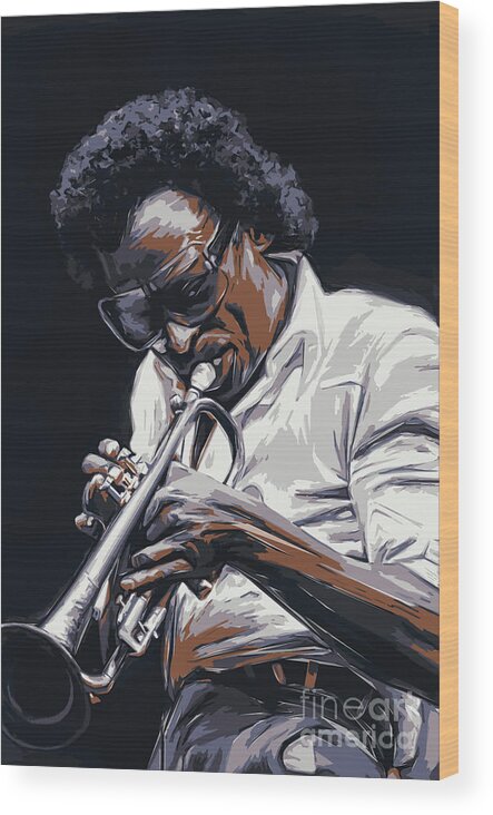 Trumpet Wood Print featuring the painting Davis by Andrzej Szczerski