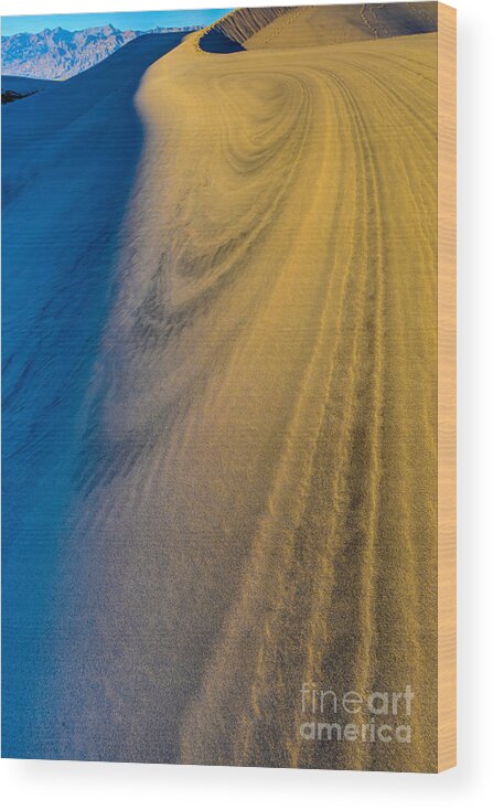 Death Valley Wood Print featuring the photograph Death Valley Sunset Dune Wind Spiral by Gary Whitton