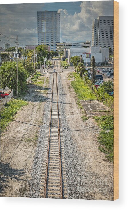 America Wood Print featuring the photograph Down the Tracks - Downtown Miami by Ian Monk