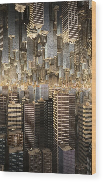 Buildings Wood Print featuring the digital art Downtown/UpTown by Matthew Lindley