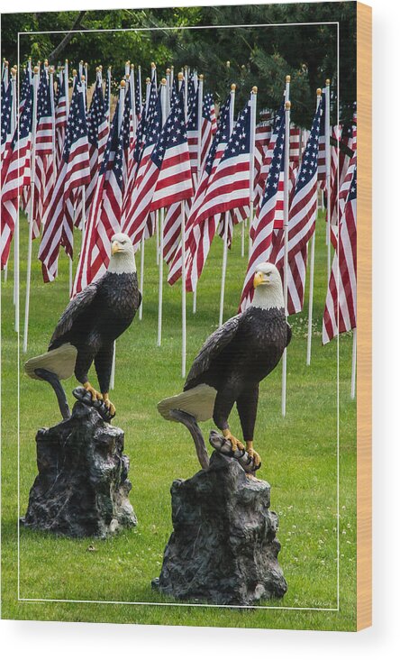 Eagles Wood Print featuring the photograph Eagles and Flags on Memorial Day by Mick Anderson
