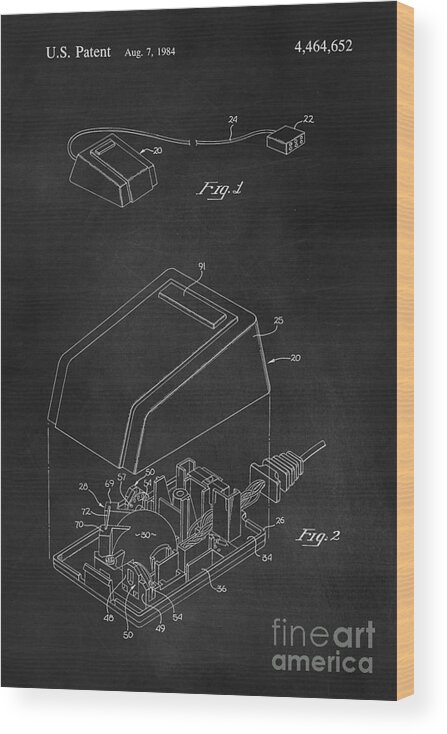 Apple Wood Print featuring the digital art Early Computer Mouse Patent 1984 by Edward Fielding
