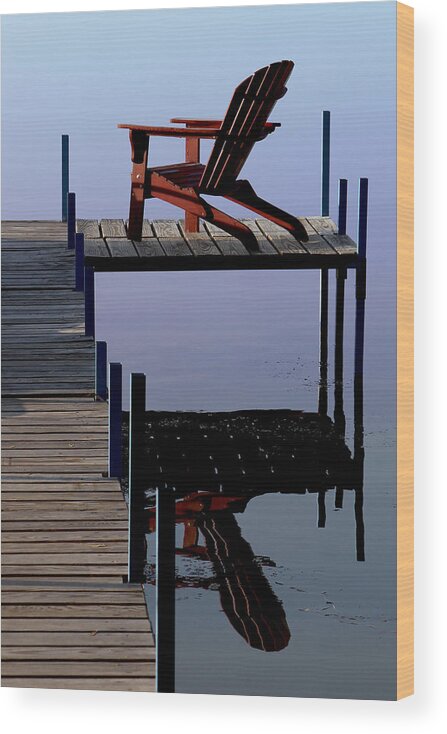 Red Chair Wood Print featuring the photograph Early Morning Peace by Kathleen Scanlan
