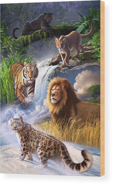Big Cats Wood Print featuring the digital art Earth Day 2013 poster by Jerry LoFaro