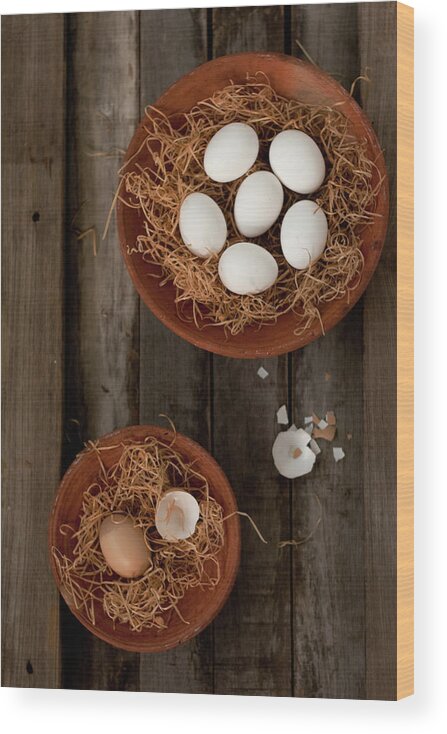 Fragility Wood Print featuring the photograph Eggs In Hay by Ashasathees Photography