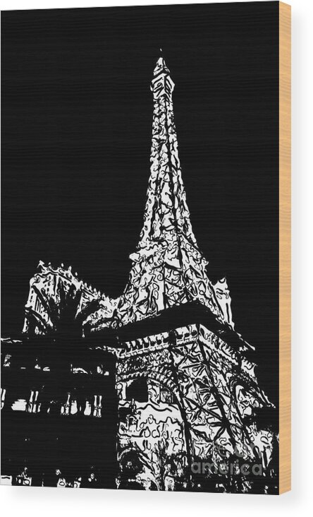 America Wood Print featuring the digital art Eiffel Tower Paris Hotel Las Vegas - Pop Art - Black and White by Ian Monk