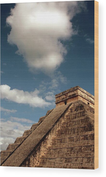 Built Structure Wood Print featuring the photograph El Castillo At Chichen Itza by Gary Koutsoubis