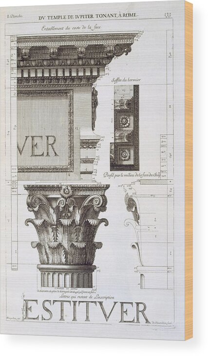 Entablature Wood Print featuring the drawing Entablature, Capital And Inscription by Antoine Babuty Desgodets