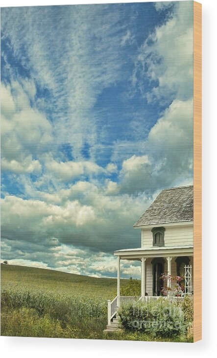 House Wood Print featuring the photograph Farmhouse by Cornfield by Jill Battaglia
