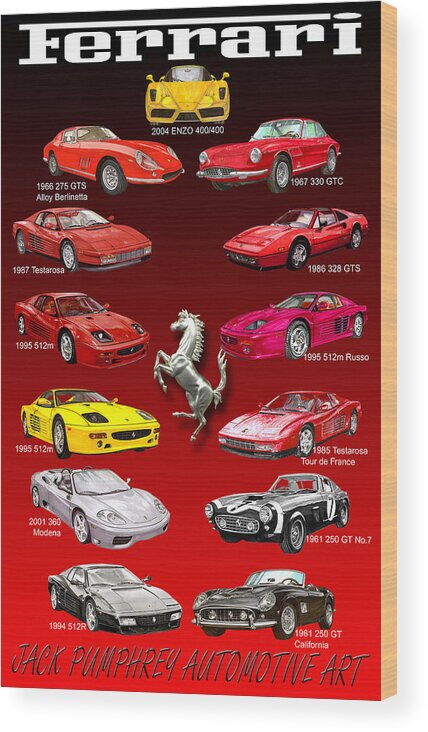 Framed Prints Of Ferrari Art Wood Print featuring the painting Ferrari Sports Car Poster by Jack Pumphrey