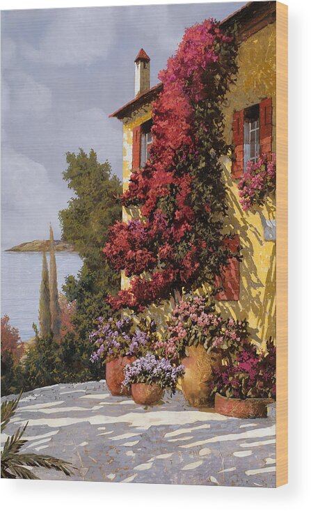 Red Flowers Wood Print featuring the painting Fiori Rosssi E Muri Gialli by Guido Borelli