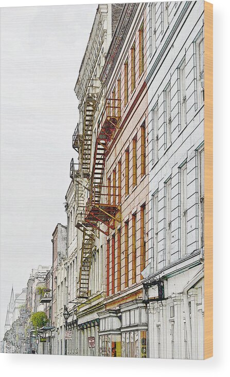 Outdoor Wood Print featuring the photograph Fire Escapes New Orleans by Alexandra Till