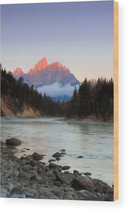 Grand Teton Wood Print featuring the photograph First light on the Grand Teton by Wasatch Light