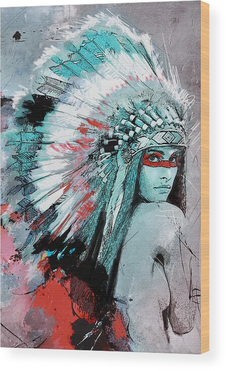 Aboriginals Wood Print featuring the painting First Nations 005 C by Corporate Art Task Force