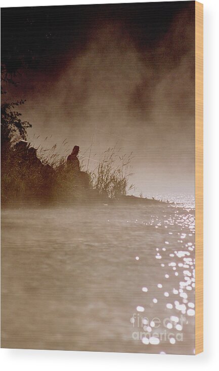 Fisher Wood Print featuring the photograph Fisher in the Mist by Sharon Elliott