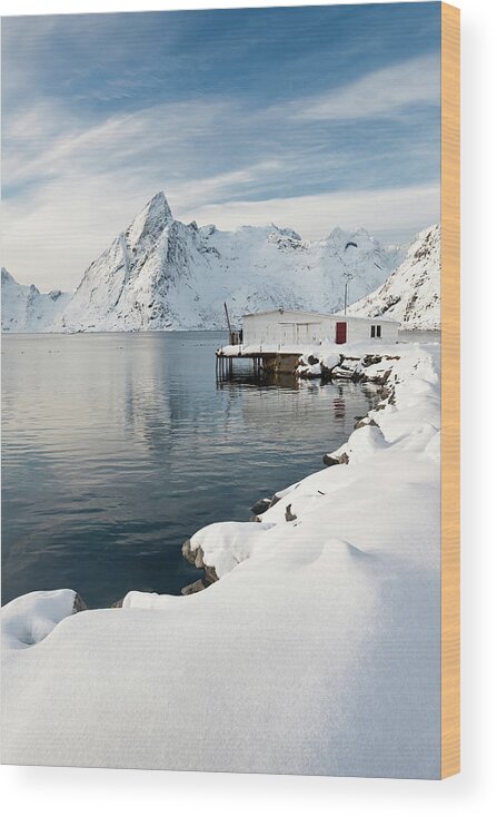 Water's Edge Wood Print featuring the photograph Fishing Lodge In Raine, Lofoten by David Clapp