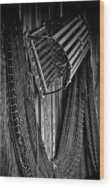 Fishing Net And Trap Wood Print featuring the photograph Fishing Net and Trap by Greg Jackson