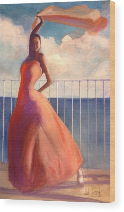 Flamenco Wood Print featuring the painting Flamenco Dancer Waving Scarf by Gregory DeGroat