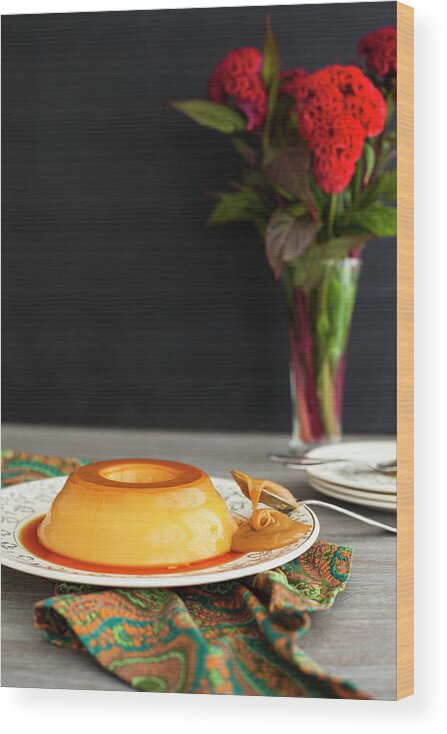 Rosario Wood Print featuring the photograph Flan With Dulce De Leche by Flavia Morlachetti