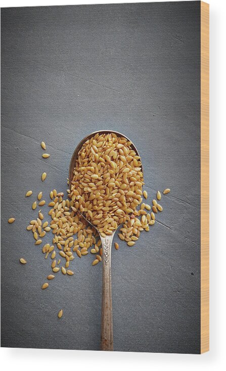 Spoon Wood Print featuring the photograph Flax Seed by Lew Robertson