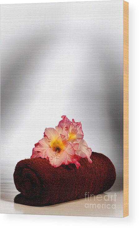 Gladiolus Wood Print featuring the photograph Flowers on Towel by Olivier Le Queinec