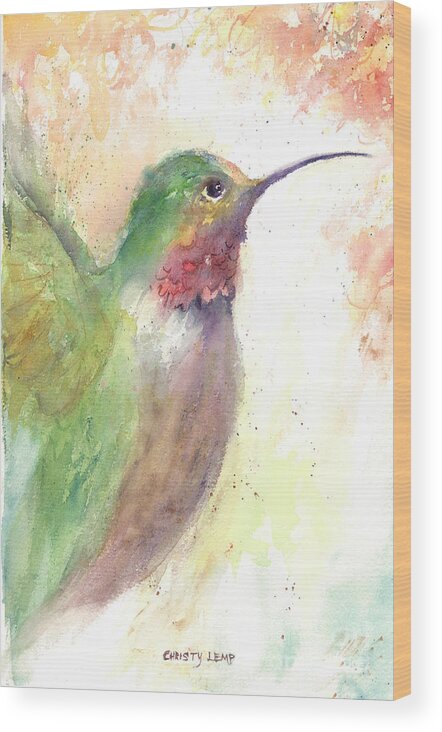 Hummingbird Wood Print featuring the painting Flying Jewel by Christy Lemp