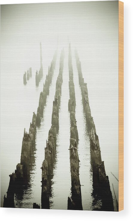 Cape Disappointment Pier Wood Print featuring the photograph Foggy Nights At The Pier by Craig Perry-Ollila