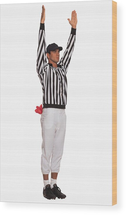 Goal Wood Print featuring the photograph Football referee signaling touchdown by Comstock