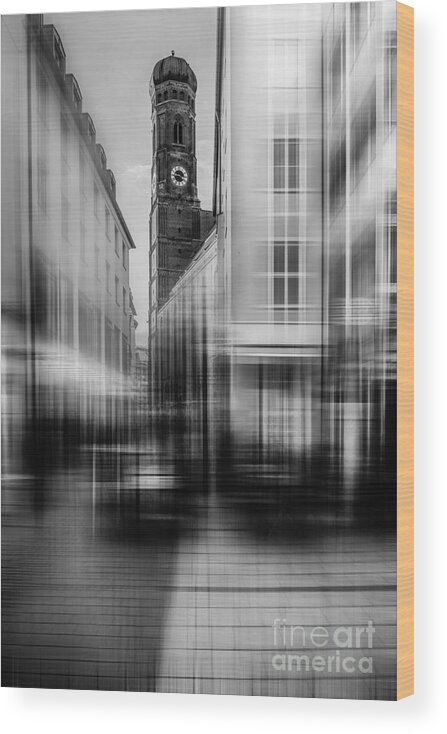 People Wood Print featuring the photograph Frauenkirche - Muenchen V - bw by Hannes Cmarits