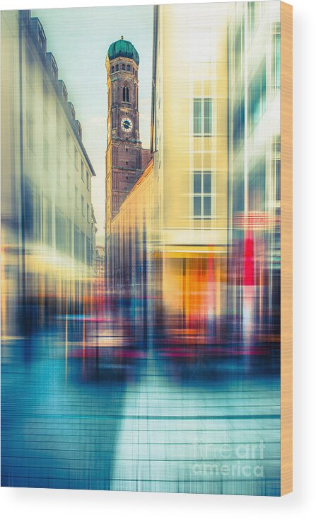 People Wood Print featuring the photograph Frauenkirche - Munich V - vintage by Hannes Cmarits