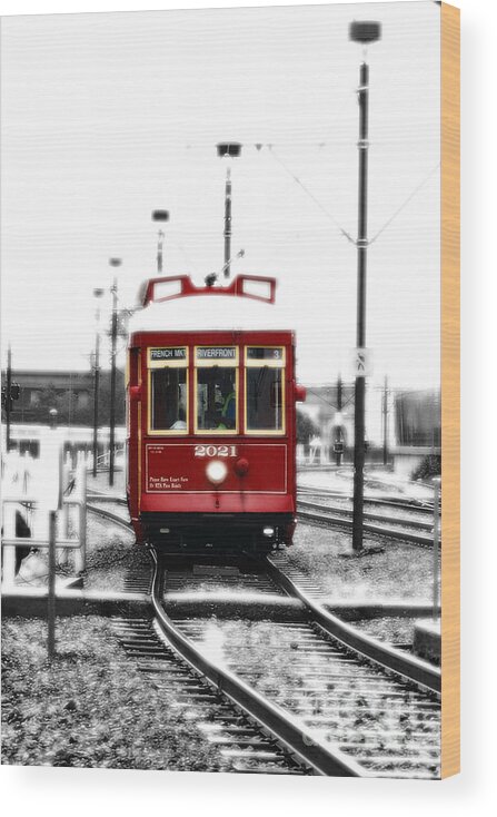 Travelpixpro New Orleans Wood Print featuring the photograph French Quarter French Market Street Car New Orleans Color Splash Black and White with Diffuse Glow by Shawn O'Brien