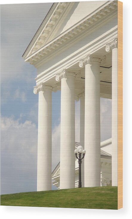 Va State Capitol Wood Print featuring the photograph Front Porch of Virginia State Capitol Richmond VA by Suzanne Powers