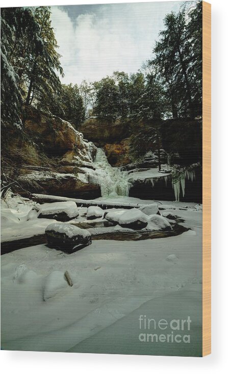 Cedar Falls Wood Print featuring the photograph Frozen Cedar Falls by Haren Images- Kriss Haren