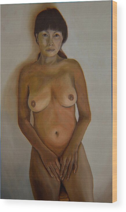 Nude Wood Print featuring the painting Full Frontal Well Almost by Thu Nguyen
