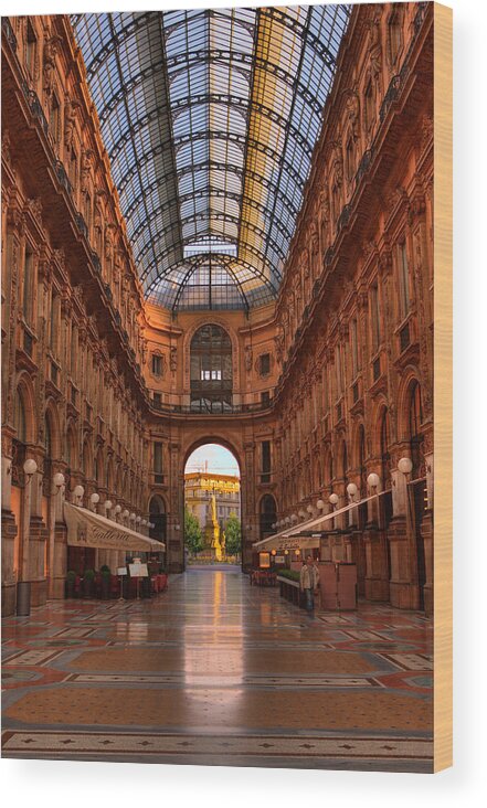 Milan Italy Galleria Fine Art Photograph Wood Print featuring the photograph Galleria Early Morning Milan Italy by Bob Coates