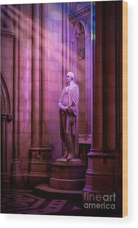 Lee Lawrie Wood Print featuring the photograph George Washington at the National Cathedral by Jerry Fornarotto
