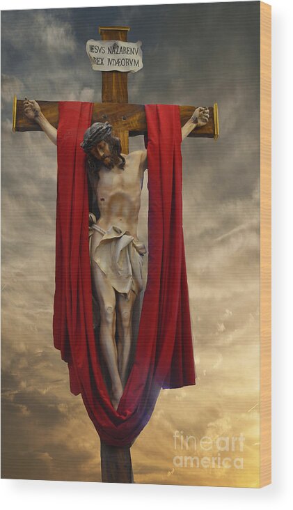 His Ultimate Mercy Wood Print featuring the photograph His Ultimate Gift of Mercy - Jesus Christ by Luther Fine Art
