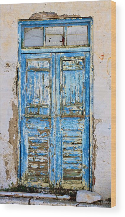 Blue Wood Print featuring the photograph Greek Door by John Babis